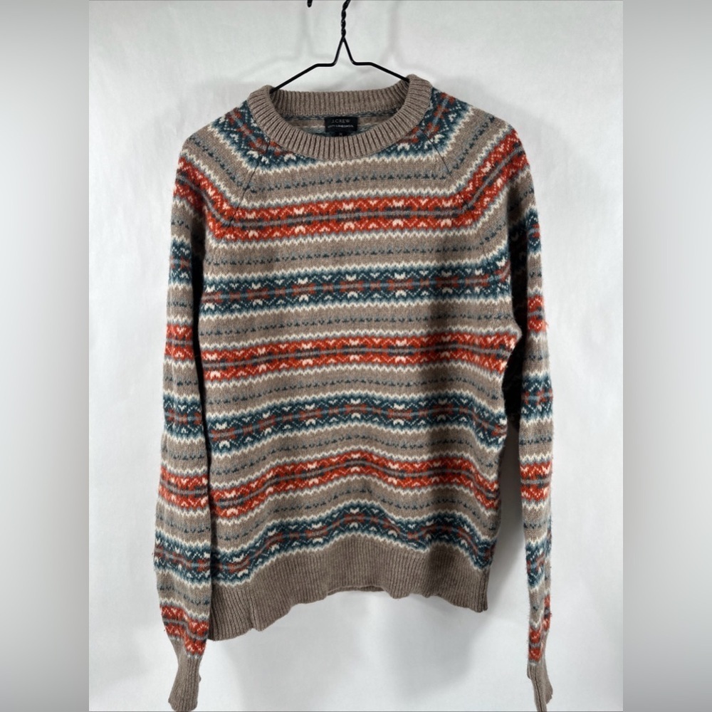 J. Crew Fair Isle 100% Lambswool Crewneck Sweater Heather Praline Men's | Medium